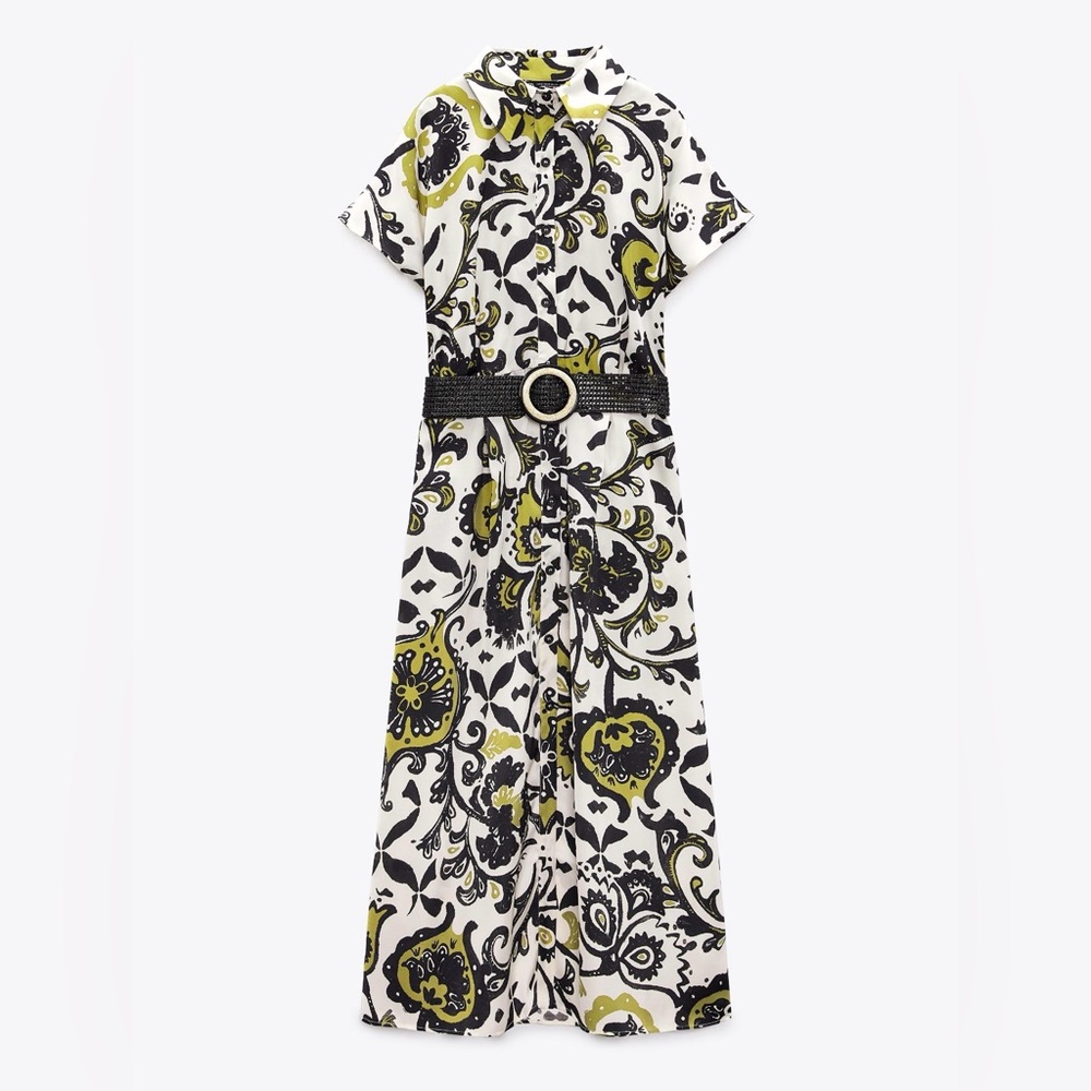 Zara Black and Green Paisley Midi Dress